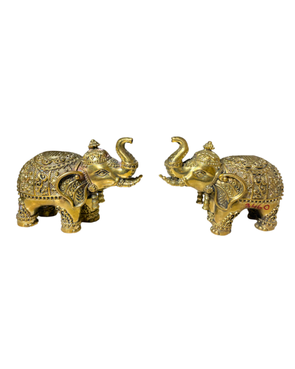 Decorated Brass Elephant Figurines Pair