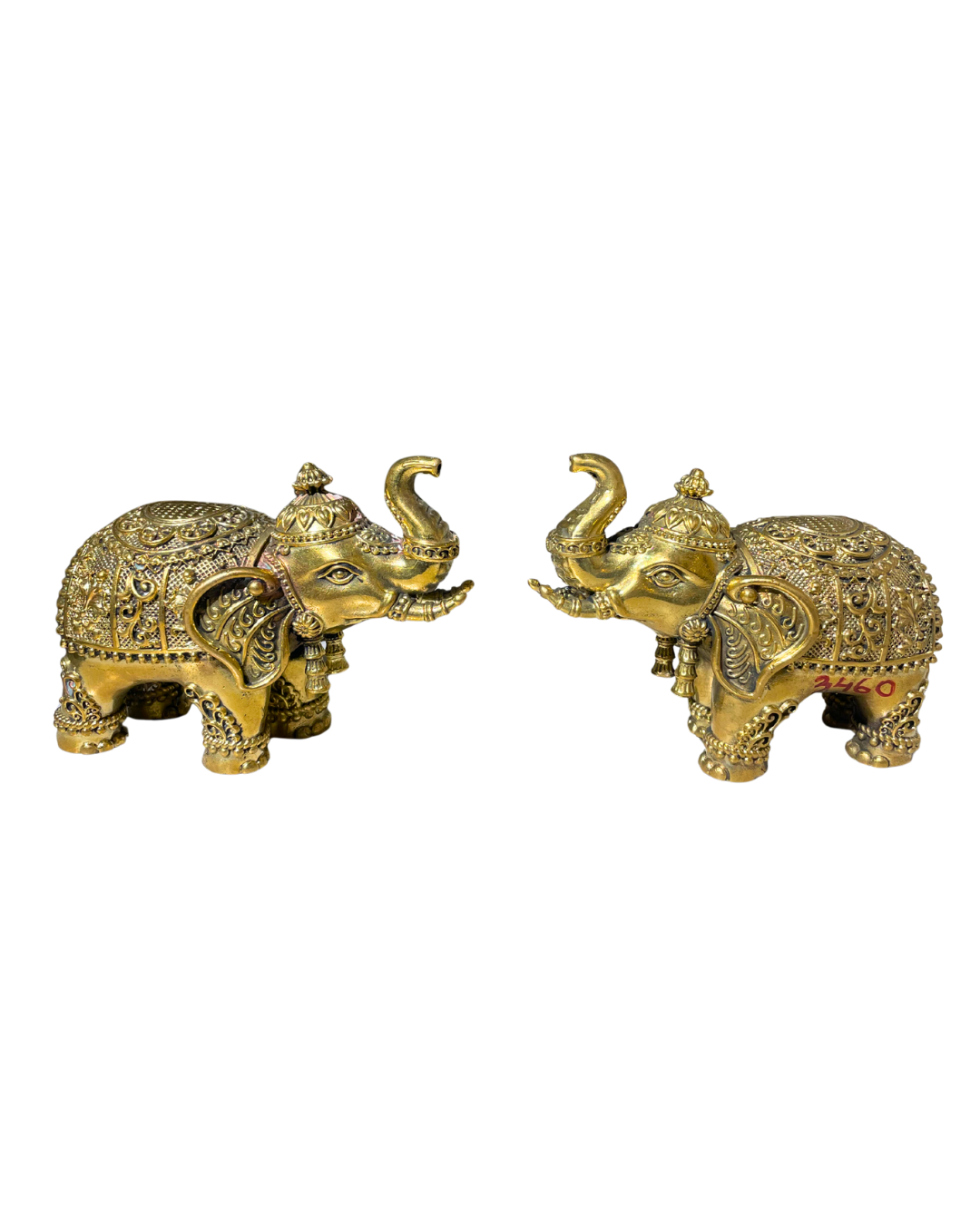 Decorated Brass Elephant Figurines Pair