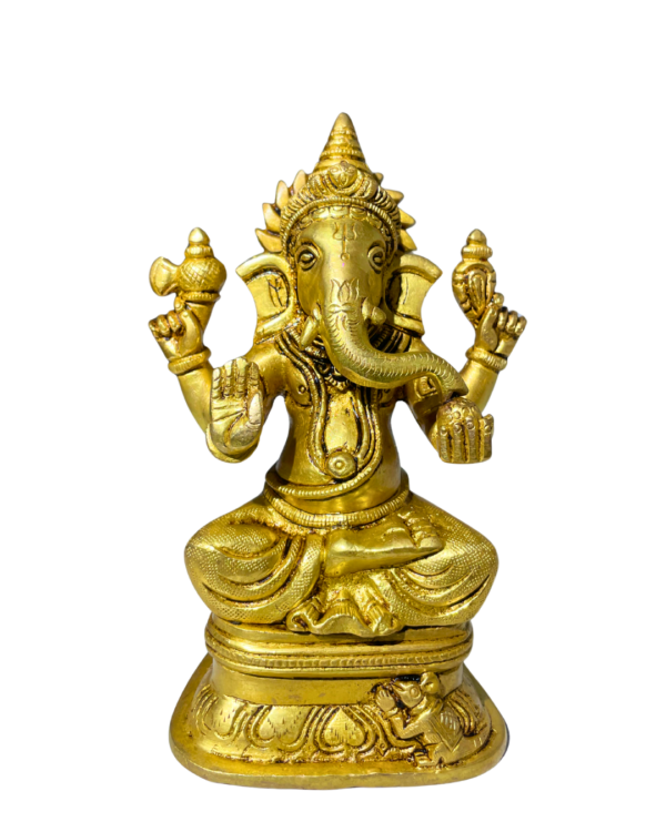 Four-Armed Seated Brass Ganesha Idol