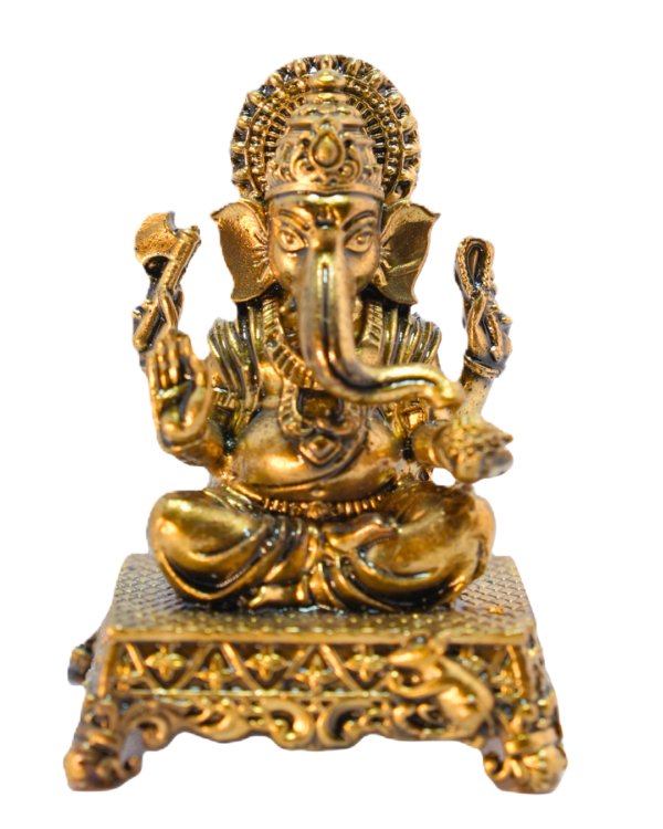 Seated Brass Ganesha Idol on Chowki