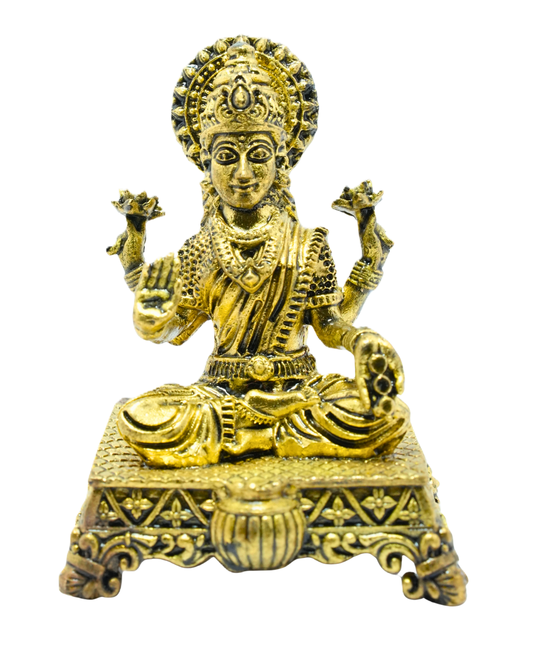 Seated Brass Goddess Lakshmi Idol on Chowki