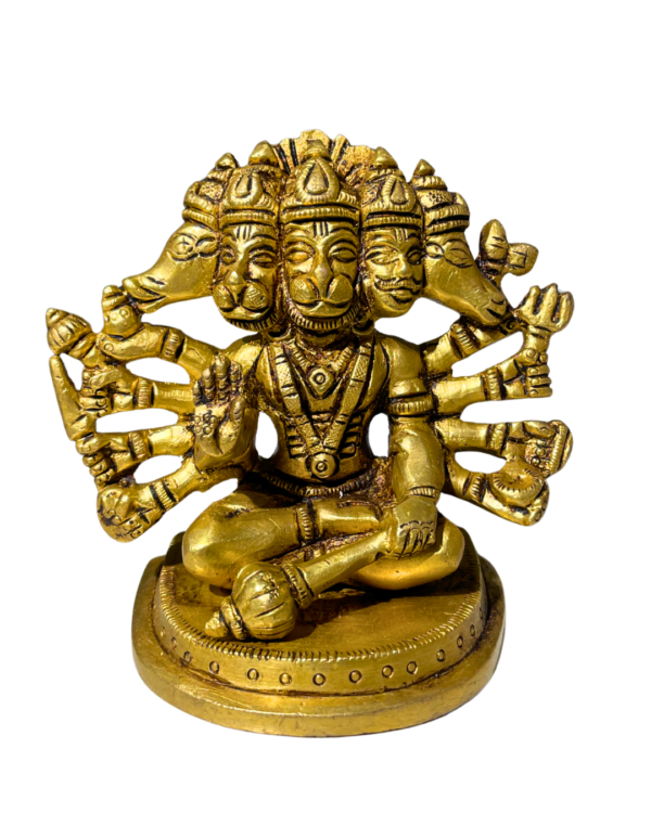 Seated Brass Panchamukhi Hanuman Idol