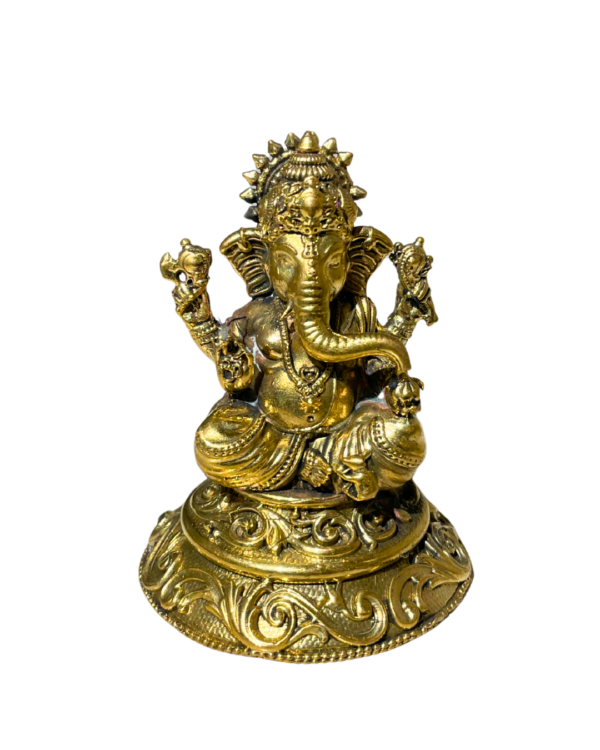 Brass Ganesha Idol on Carved Base