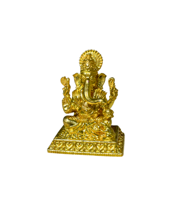 Compact Brass Ganesha Idol on Pedestal