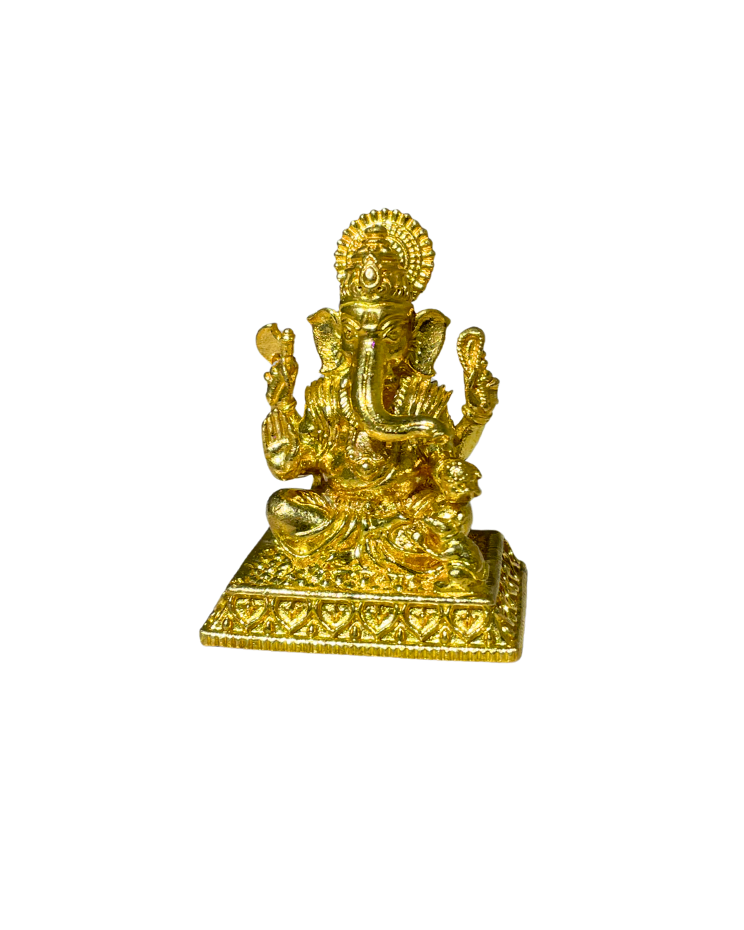 Compact Brass Ganesha Idol on Pedestal
