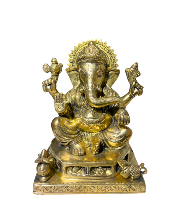 Heavy Brass Ganesha Idol with Mouse
