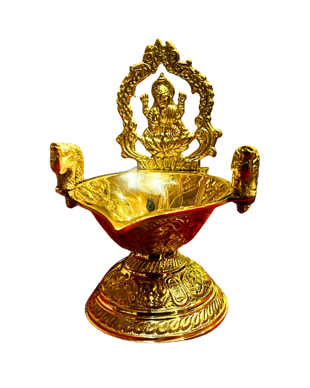 Ornate Brass Lakshmi Diya with Elephants