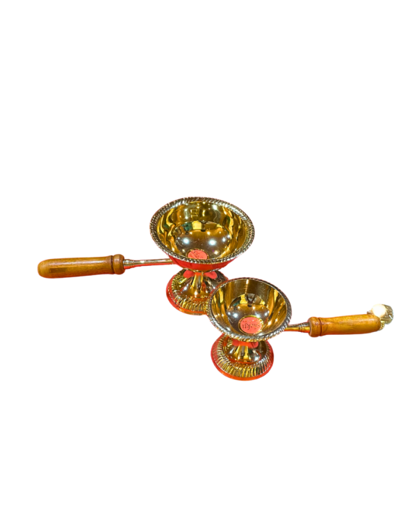 Brass Dhoop Burners with Wooden Handle Pair