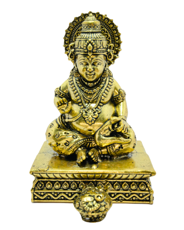 Seated Brass Lord Kubera Idol on Chowki