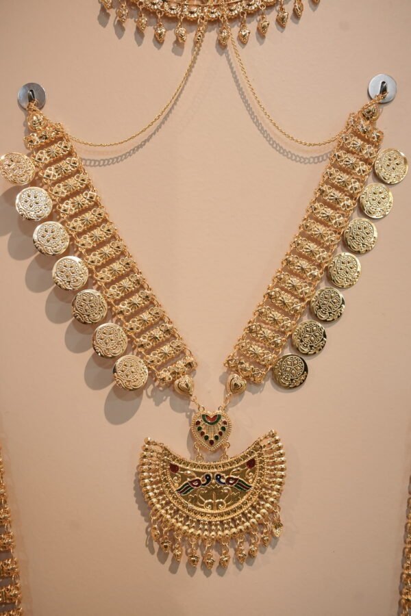 Antique Gold-Tone Coin Necklace with Crescent Pendant