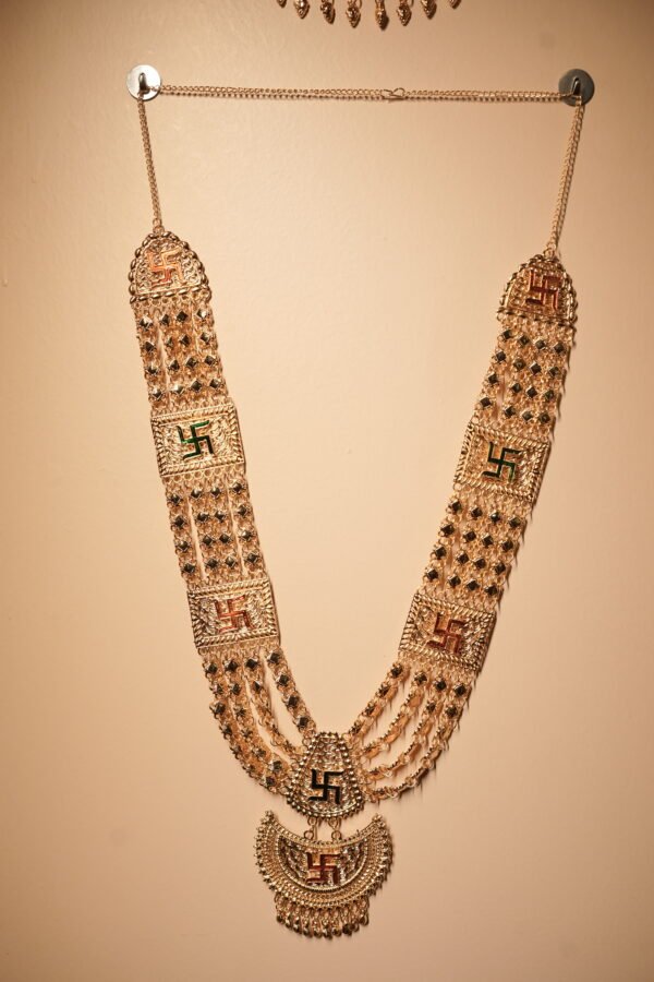 Traditional Gold-Tone Temple Necklace with Swastik Motifs