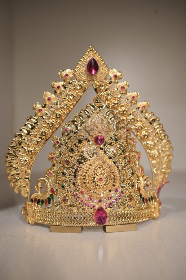 Gold-Tone Deity Crown with Pink Stone Detailing