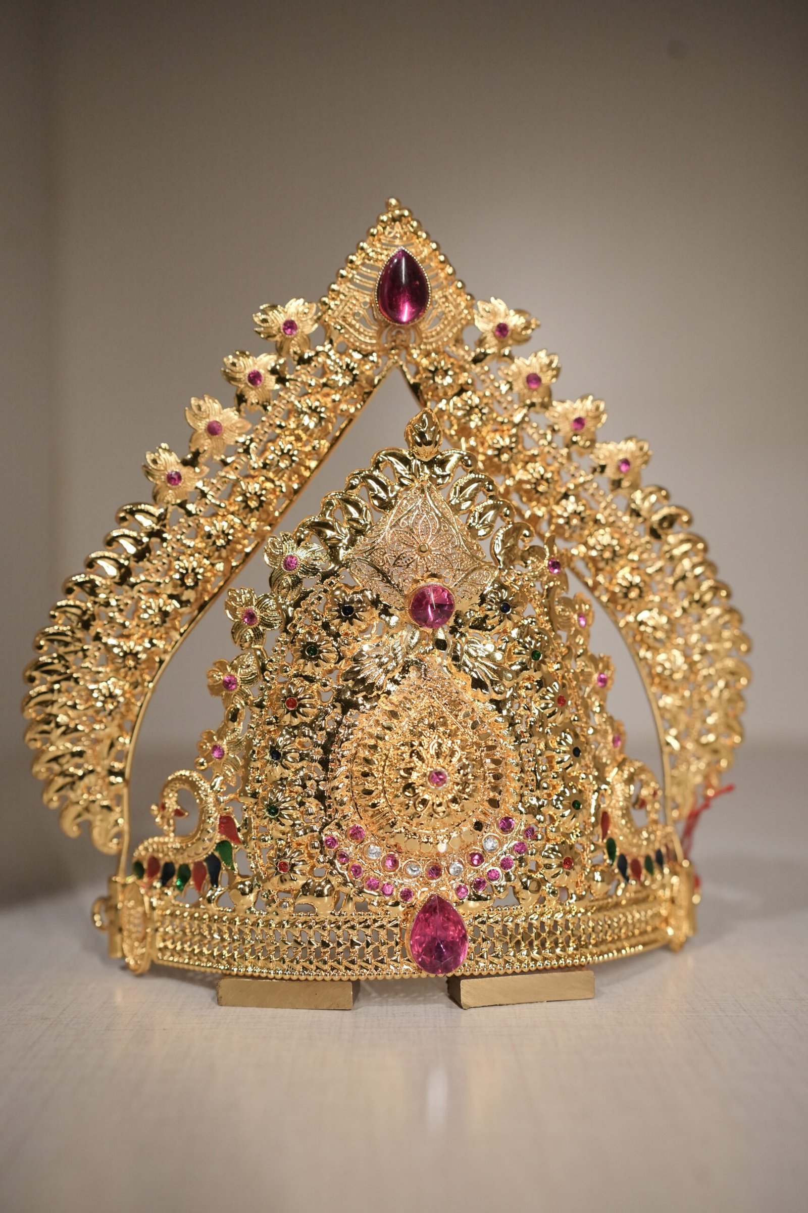Gold-Tone Deity Crown with Pink Stone Detailing