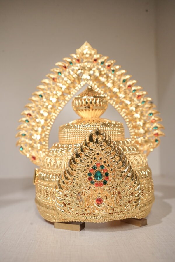 Gold-Tone Deity Crown with Green and Red Stones